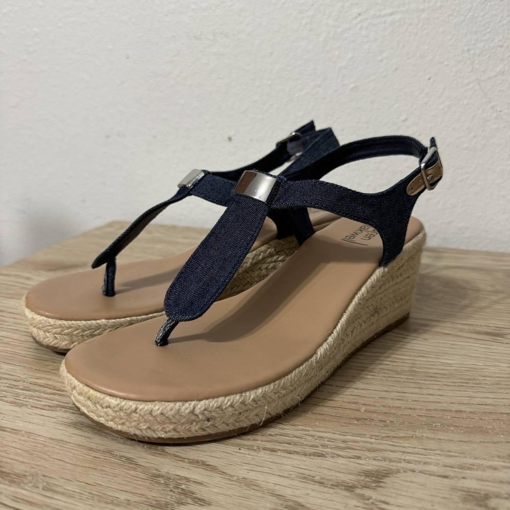 Lauren Blakwell Madison Blue Denim Wedge Sandals Womens Size 8 M Espadrilles